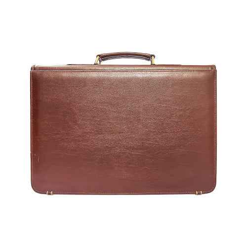 Premium dark brown business vegan leather bag with sleek finish and secure clasp