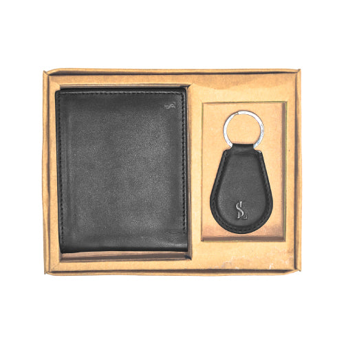 Key Mate leather gift set for men – black wallet & keychain combo