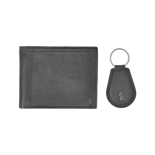 Key Mate leather gift set for men – black wallet & keychain combo