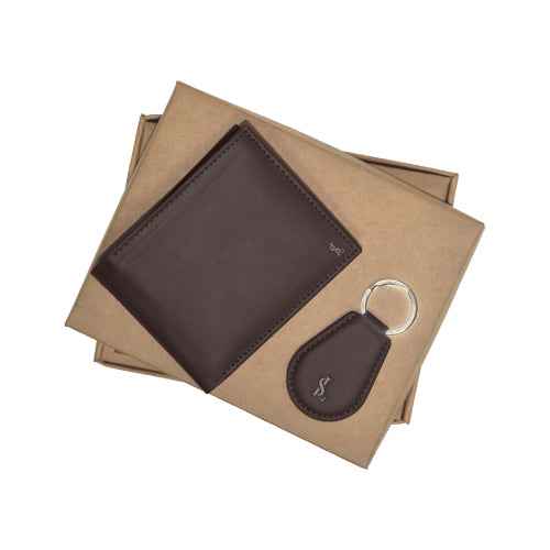Key Mate leather gift set for men – black wallet & keychain combo
