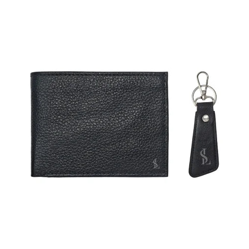 Men's Black Leather Wallet – Gift-Ready with Free Keychain
