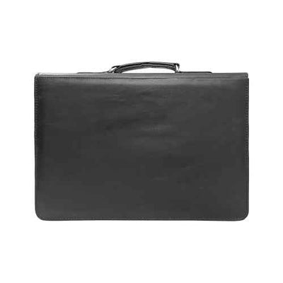 Premium black leather work bag with secure clasp and top handle