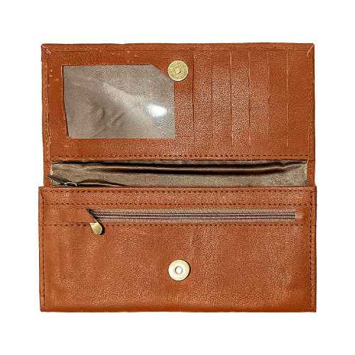 Amaris brown ladies wallet – classic clutch style with secure button lock