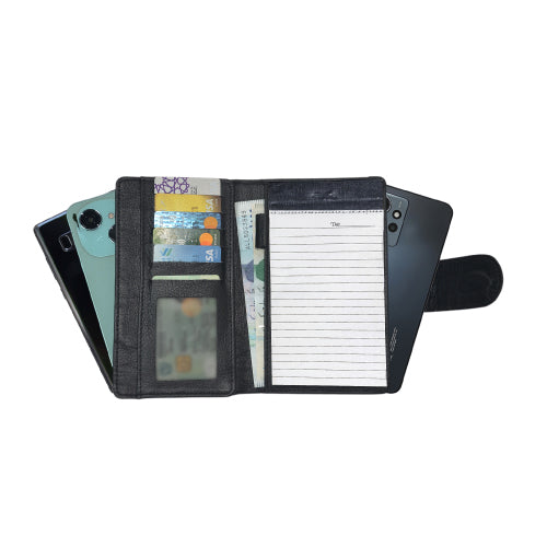 Premium Leather Mobile Wallet Organizer with Writing Pad – Multi-Function Executive Design