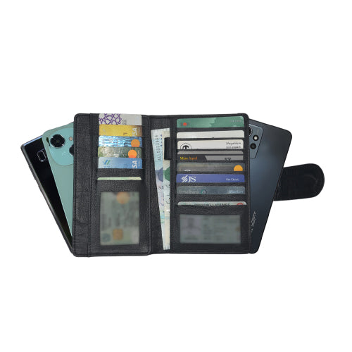 Premium Leather Mobile Wallet Organizer with Writing Pad – Multi-Function Executive Design