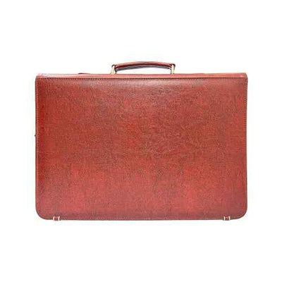 Red leather executive bag with spacious compartments for laptop, files, and daily office essentials.