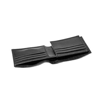 Flat lay of black leather Money Wrap wallet – minimalist and elegant